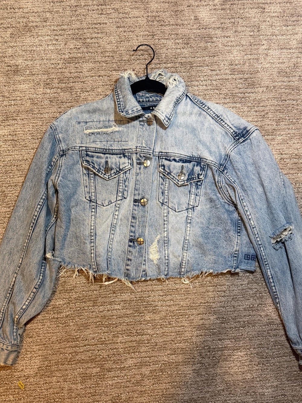 Ksubi Light Blue Distressed Cropped Denim Jacket